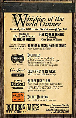 Post image for Bourbon Jacks to host Whiskies of the World dinner Feb. 12