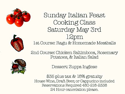 Post image for May 3: Italian feast cooking class & meal at Zappone’s