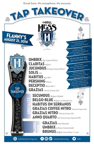 Post image for Aug. 21: Hess Brewing tap takeover at Flanny’s in Tempe