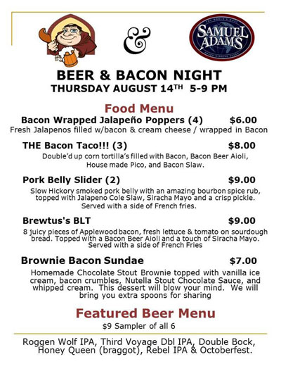 Post image for Tonight: Hungry Monk’s monthly Beer & Bacon Night to feature Samuel Adams
