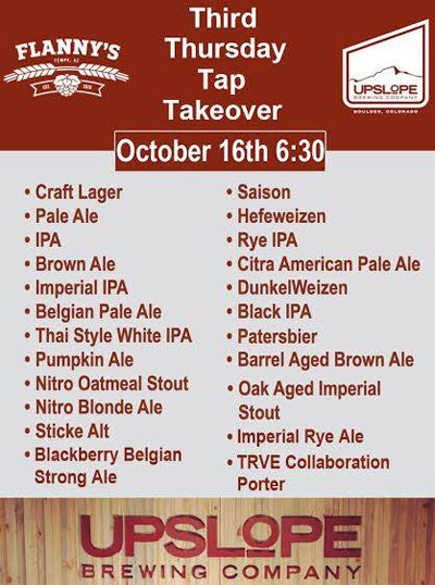 Post image for Thursday: Upslope tap takeover at Flanny’s