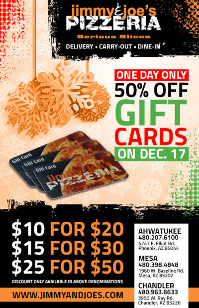 Post image for Today only: Get 50% off gift cards at Jimmy & Joe’s Pizzeria