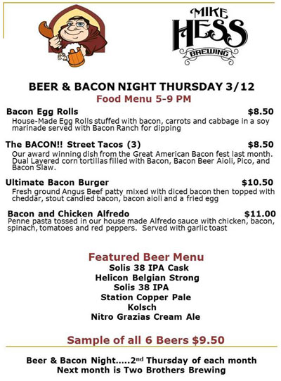 Post image for Tonight: Hungry Monkâ€™s monthly Beer & Bacon Night to spotlight Mike Hess ales