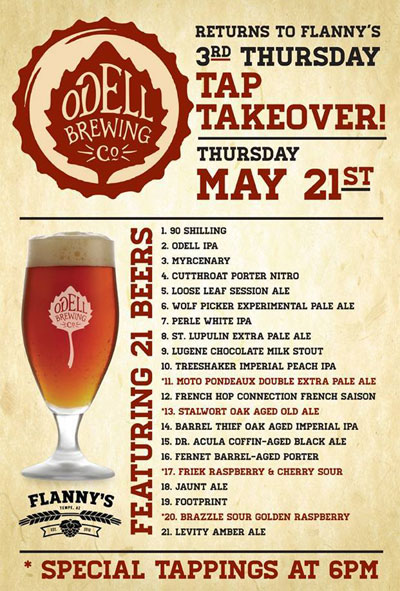 Post image for Today: Flanny’s monthly tap takeover to feature Colorado’s Odell Brewing
