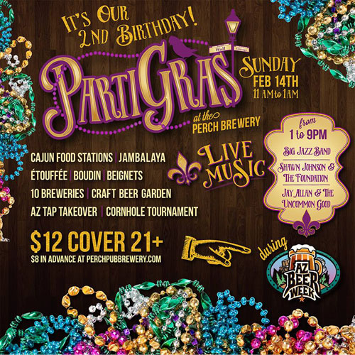 Post image for Feb. 14: 2nd anniversary Mardi Gras Party at The Perch in Chandler