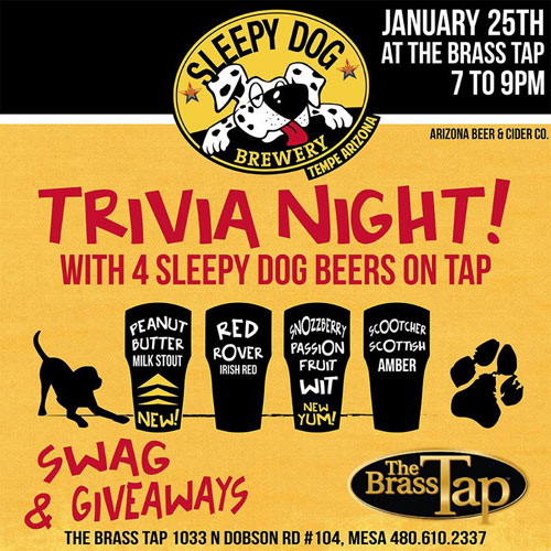 Post image for Tonight: Sleepy Dog trivia night & giveaways at The Brass Tap in Mesa